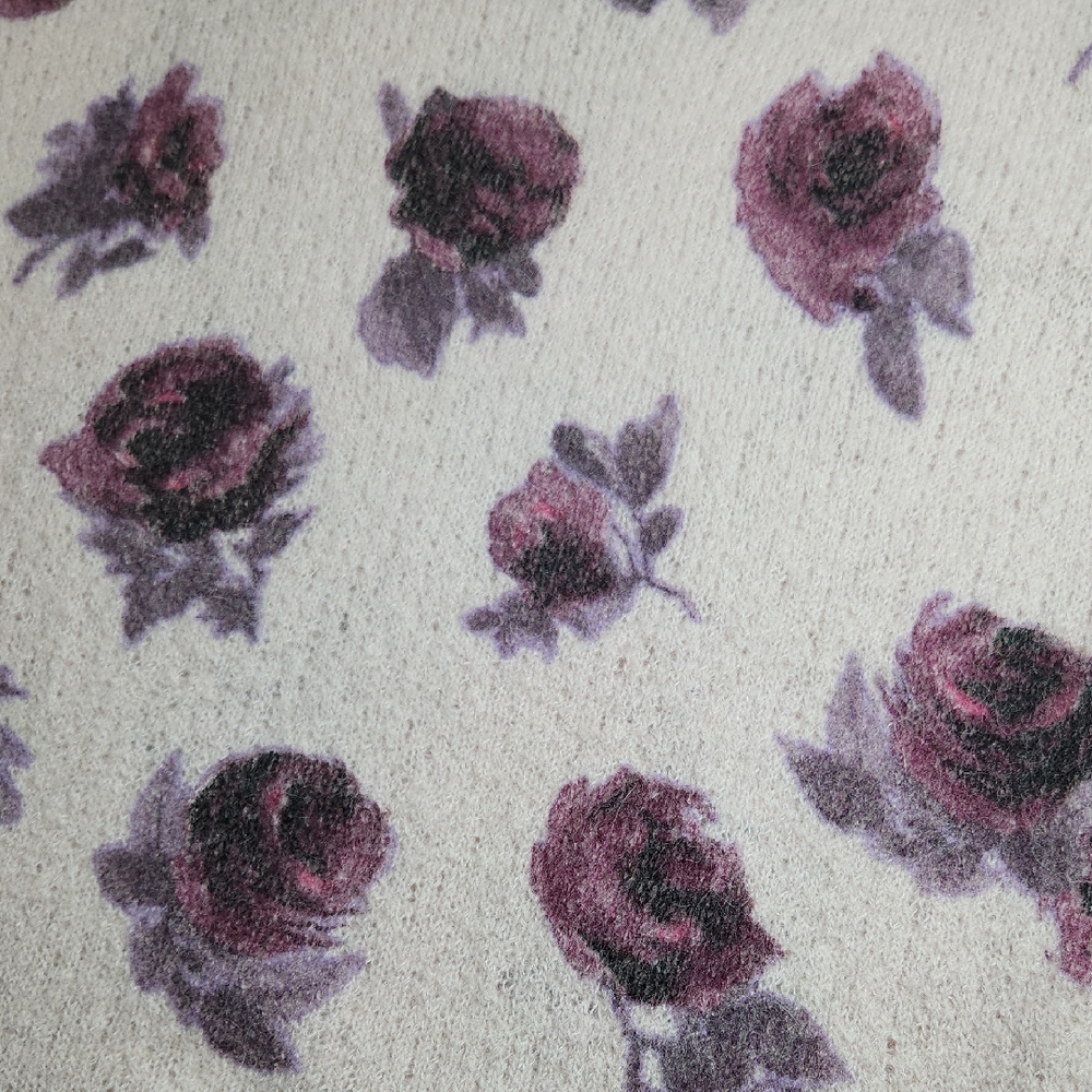 Kate Spade XL Pink Purple Floral Short Sleeve Fuzzy Knit Sweater Pullover - Picture 2 of 4